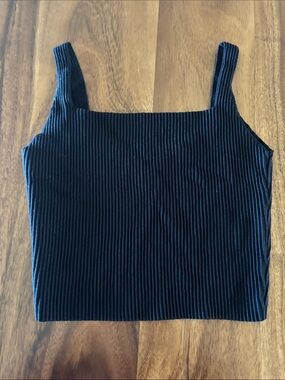 Windsor Black Ribbed Square-Neck Crop Tank